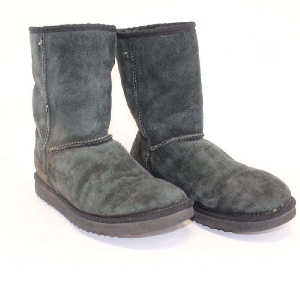 UGG Australia Classic Mid Calf Sheepskin Suede Boots Black Style F8006 #125 - Picture 2 of 11